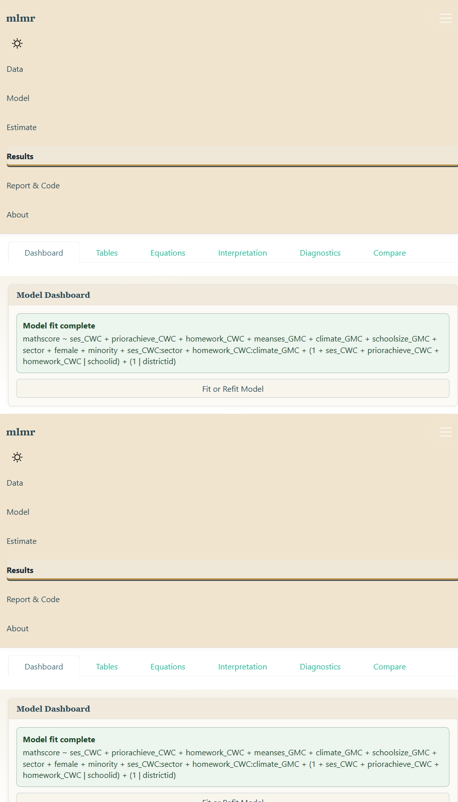 mlmr results dashboard